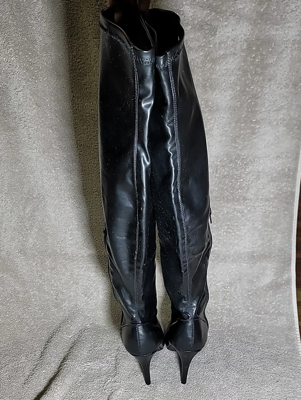 Chinese Laundry thigh high boots, stiletto heels, pointy toes, size 8.5